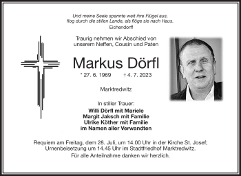 Traueranzeige von Markus Dörfl von Frankenpost