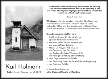 Traueranzeige von Karl Hofmann von Südthüringer Presse