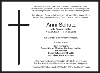 Traueranzeige von Anni Schatz von Frankenpost