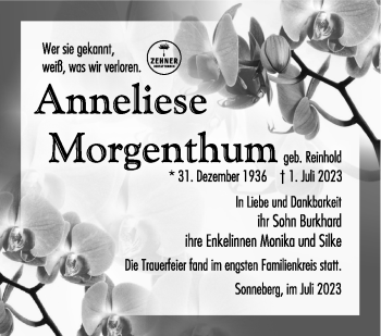 Traueranzeige von anneliese Morgenthum von Südthüringer Presse