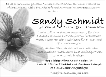 Traueranzeige von Sandy Schmidt von Südthüringer Presse