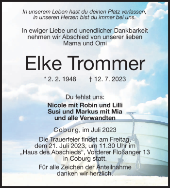 Traueranzeige von Elke Trommer von Neue Presse Coburg
