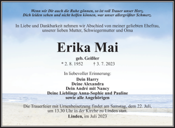 Traueranzeige von Erika Mai von Südthüringer Presse