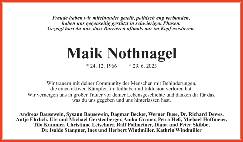  Traueranzeige für Maik Nothnagel vom 04.07.2023 aus Südthüringer Presse
