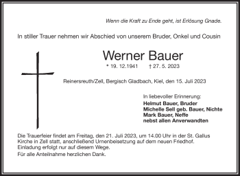 Traueranzeige von Werner Bauer von Frankenpost