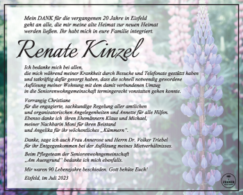 Traueranzeige von Renate Kinzel von Südthüringer Presse