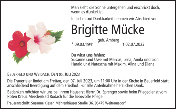 Traueranzeige von Brigitte Mücke von Neue Presse Coburg