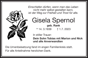 Traueranzeige von Gisela Spernol von Frankenpost