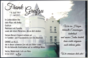 Traueranzeige von Frank Greifzu von Südthüringer Presse