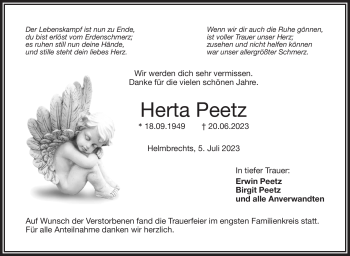 Traueranzeige von Herta Peetz von Frankenpost