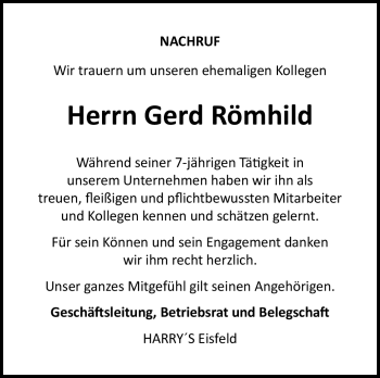 Traueranzeige von Gerd Römhild von Südthüringer Presse