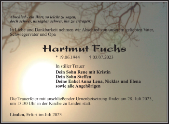 Traueranzeige von Hartmut Fuchs von Südthüringer Presse