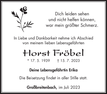 Traueranzeige von Horst Fröbel von Südthüringer Presse