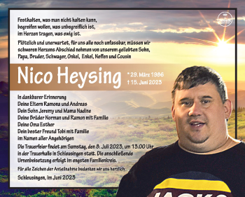 Traueranzeige von Nico Heysing von Südthüringer Presse