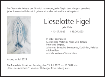 Traueranzeige von Lieselotte Figel von Neue Presse Coburg