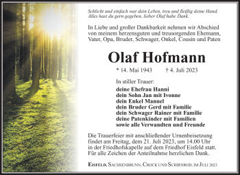 Traueranzeige von Olaf Hofmann von Südthüringer Presse