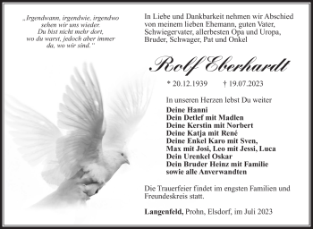 Traueranzeige von Rolf Eberhardt von Südthüringer Presse