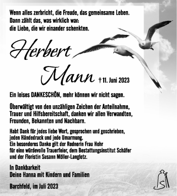 Traueranzeige von Herbert Mann von Südthüringer Presse