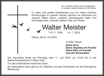 Traueranzeige von Walter Meister von Frankenpost