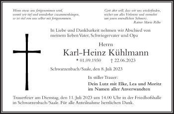 Traueranzeige von Karl Heinz Kühlmann von Frankenpost