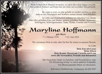 Traueranzeige von Maryline Hoffmann von Südthüringer Presse