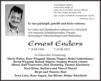 Traueranzeige von Ernest Enders von Südthüringer Presse