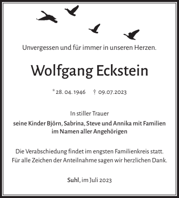 Traueranzeige von Wolfgang Eckstein von Südthüringer Presse