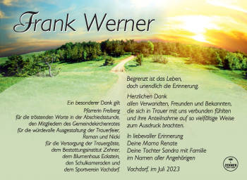 Traueranzeige von Frank Werner von Südthüringer Presse