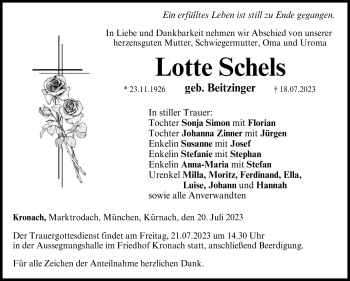 Traueranzeige von Lotte Schel von Neue Presse Coburg