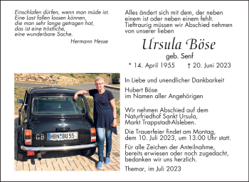 Traueranzeige von Ursula Böse von Südthüringer Presse