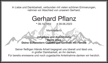 Traueranzeige von Gerhard Pflanz von Frankenpost