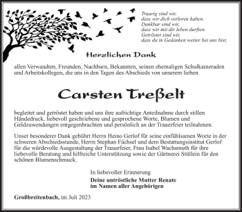 Traueranzeige von Carsten Treßelt von Südthüringer Presse