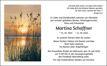 Traueranzeige von Martina Schaffner von Frankenpost