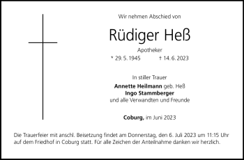 Traueranzeige von Rüdiger Heß von Neue Presse Coburg
