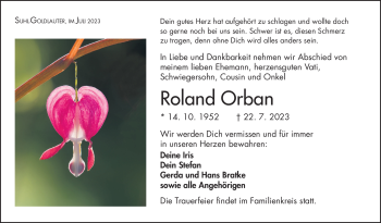 Traueranzeige von Roland Orban von Südthüringer Presse