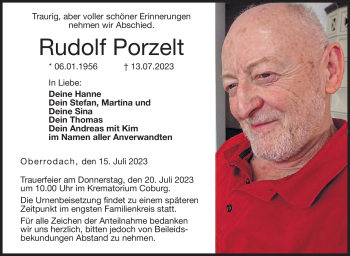 Traueranzeige von Rudolf Porzelt von Neue Presse Coburg