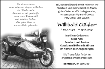 Traueranzeige von Willibald Göhlert von Südthüringer Presse