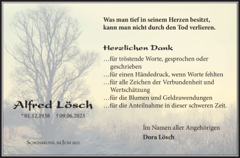 Traueranzeige von Alfred Lösch von Südthüringer Presse