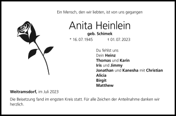 Traueranzeige von Anita Heinlein von Neue Presse Coburg