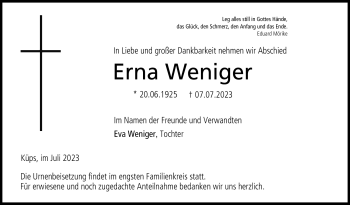 Traueranzeige von Erna Weniger von Neue Presse Coburg