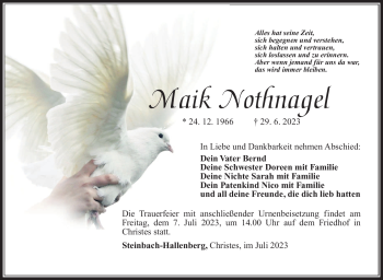 Traueranzeige von Maik Nothnagel von Südthüringer Presse