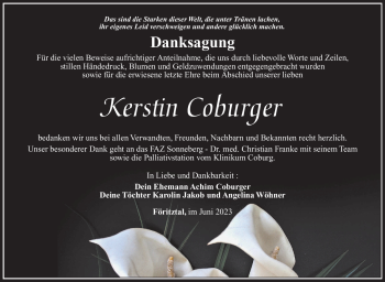 Traueranzeige von Kerstin Coburger von Südthüringer Presse