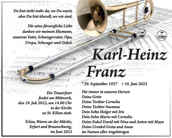 Traueranzeige von Karl-Heinz Franz von Südthüringer Presse