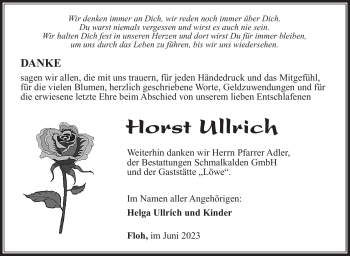 Traueranzeige von Horst Ullrich von Südthüringer Presse