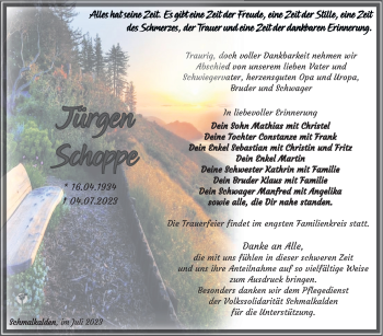 Traueranzeige von Jürgen Schoppe von Südthüringer Presse