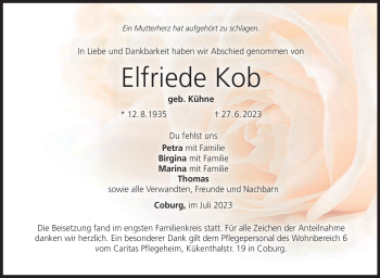 Traueranzeige von Elfriede Kob von Neue Presse Coburg