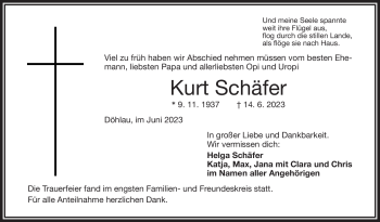 Traueranzeige von Kurt Schäfer von Frankenpost