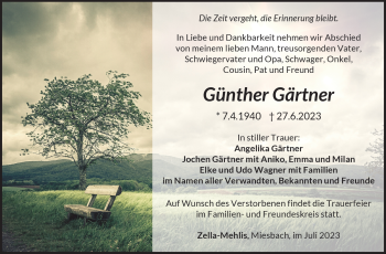 Traueranzeige von Günther Gärtner von Südthüringer Presse