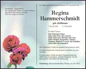 Traueranzeige von Regina Hammerschmidt von Südthüringer Presse