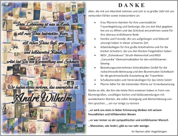 Traueranzeige von André Wilhelm von Südthüringer Presse